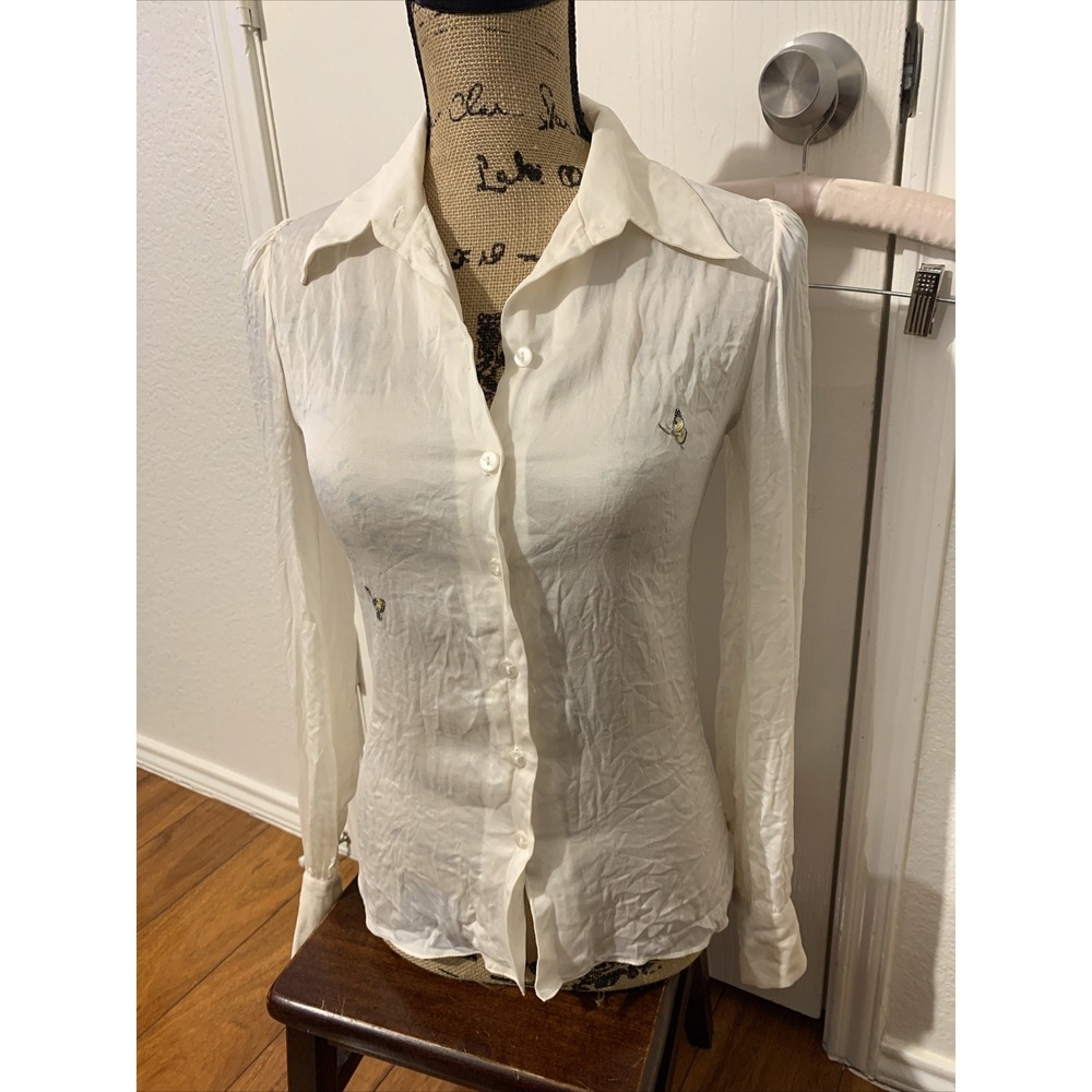 Ronald Van Der Kemp Paris Size 36 Women's Blouse Ivory 100% Silk Butterfly